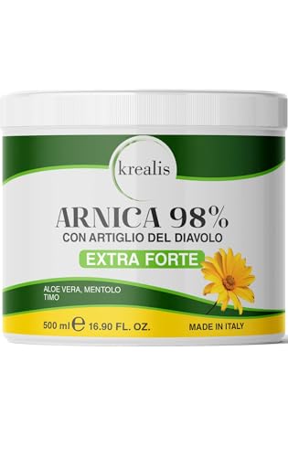 Krealis 500Ml Arnica Per Cavalli Uso Umano 98% Extra Forte, Arnica Gel Forte Potenziata Con Artiglio Del Diavolo Forte, Crema Arnica Massaggio A Musco