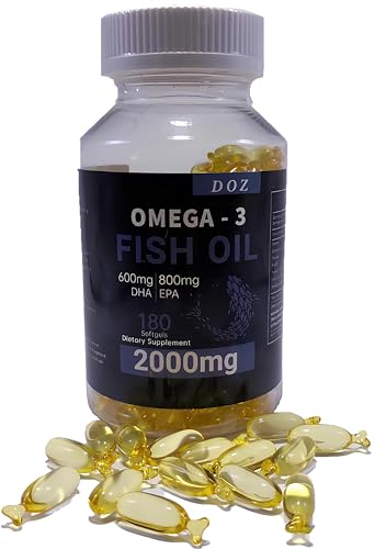 Doz Omega 3 Olio Di Pesce Da 2000Mg Con 800Mg Epa E 600 Dha 180 Softgel | Integratore Omega3 Ad Alto Dosaggio Per La Salute Del Cuore E Cervello