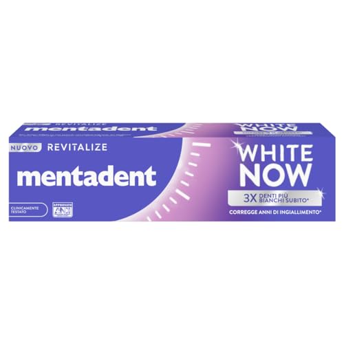 Mentadent Dentifricio White Now Revitalize, Dentifricio Sbiancante Con White-Correct Technology E Bio-Compatible Minerals, Per Denti 3 Volte Più Bianc