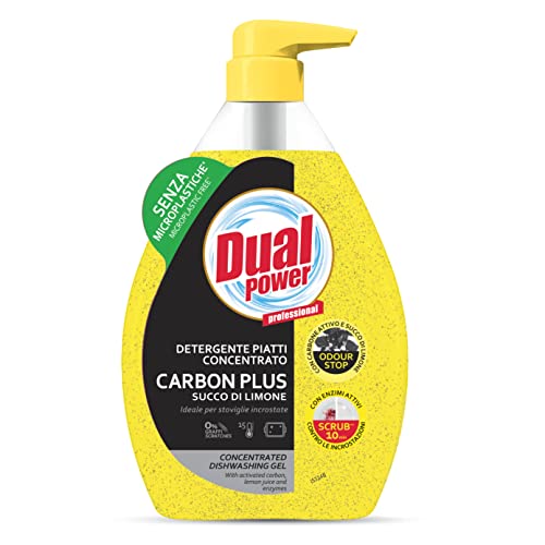 Dual Power Carbon Plus, Detergente Piatti Concentrato Con Succo Di Limone Ad Elevato Potere Sgrassante, Ideale Per Stoviglie Incrostate, Senza Micropl