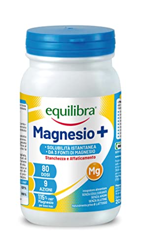 Equilibra Integratori Alimentari, Magnesio + Polvere, Integratore Magnesio, Solubilità Istantanea, 3 Fonti Di Magnesio, Riduce Stanchezza E Affaticame