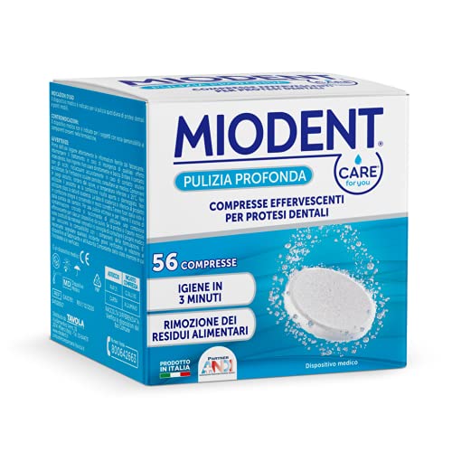 Care For You Miodent Compresse Effervescenti Per Protesi Dentali – Igiene In 3 Minuti, Rimozione Dei Residui Alimentari – Confezione Da 56 Compresse