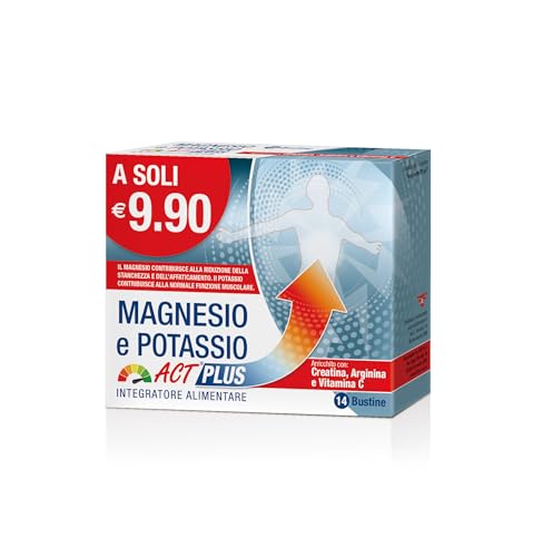 Magnesio Potassio Act Plus, Integratore Alimentare Al Gusto Agrumi, A Base Di Magnesio E Potassio Con Creatina, Arginina E Vitamina C - 1 Confezione D