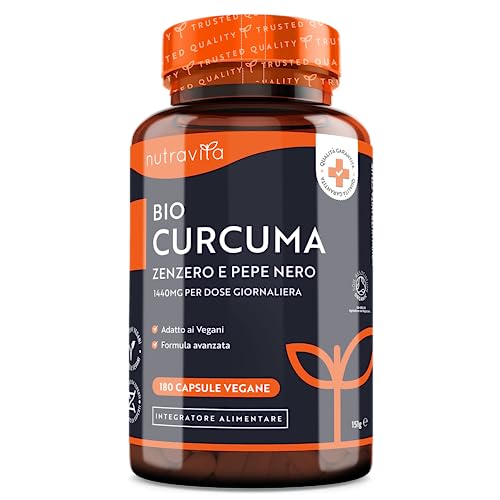 Curcuma Bio Con Piperina E Zenzero - 180 Capsule Di Curcuma E Piperina Vegana Ad Alto Dosaggio (Fornitura Per 3 Mesi) - Ingrediente Attivo Curcumina -