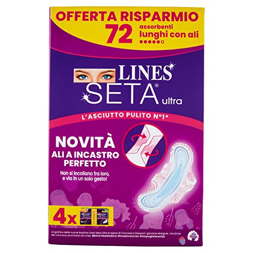 Lines Seta Ultra Assorbenti Ultra Lungo Con Ali, Pacco Scorta, Confezione Da X72 Pezzi