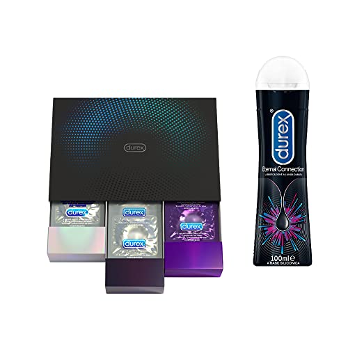 Durex Surprise Me Deluxe, Mix Di Preservativi Assortiti, Con Rilievi E Nervature E Sottili, 30 Profilattici E Durex Gel Eternal 100Ml, Lubrificante A