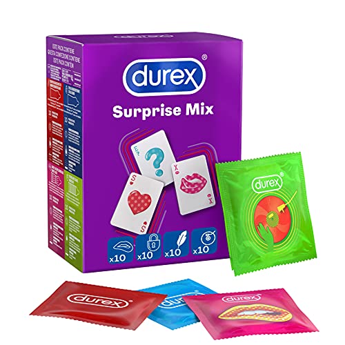 Durex Surprise Mix Preservativi Assortiti, Con Rilievi E Nervature E Sottili, 40 Profilattici