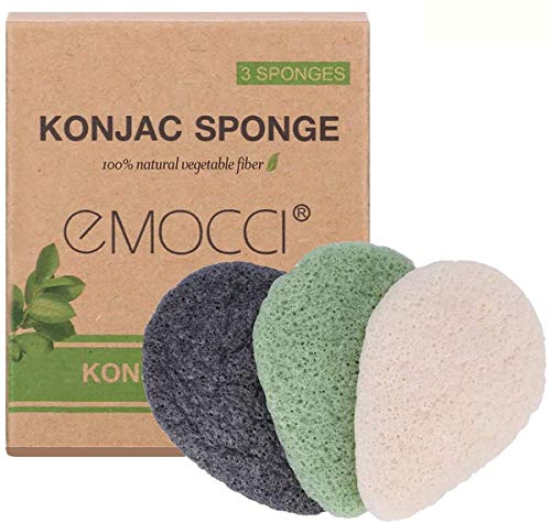 Konjac Spugna Facial - 3 Pezzi Gocce D'Acqua Konjac Sponge Natural Activated Bambù Charcoal Face Cleansing Con Massaggi Esfolianti Strumenti Per Donne