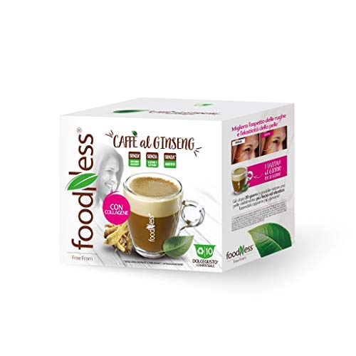 Foodness - 1 Box Da 10 Capsule Di Ginseng Con Collagene, Capsule Compatibili Con Sistema Dolce Gusto, Preparato Solubile Al Caffè E Ginseng, Senza Glu