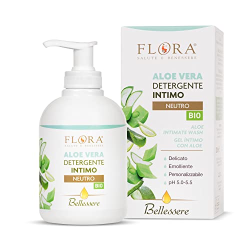 Flora Bellessere Detergente Intimo Aloe Vera Ph 5.0-5.5 - 250 Ml Con Succo Di Aloe Vera Per Aiutare Persone Con Allergie O Pelli Sensibili Formulato P