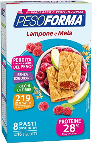 Pesoforma Biscotti Lampone E Mela, Pasto Sostitutivo Proteico, Per Rimettersi In Forma Con Gusto, Solo 219 Calorie, Nuovo Formato, 16 Biscotti, 8 Past