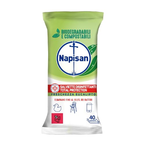 Napisan Salviette Disinfettanti Total Protection Freschezza Eucalipto, Confezione Da 40 Salviette Disinfettanti Biodegradabili E Compostabili Multisup