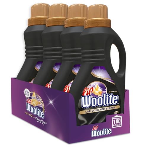 Lip Woolite Detersivo Lavatrice Capi Scuri, Neri E Jeans 25 Lavaggi, 4 Confezioni Da 1500 Ml Di Detersivo Lavatrice Liquido Capi Scuri Con Cheratina