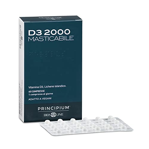 Bios Line Principium D3 2000, Integratore Di Vitamina D3 Estratto Da Lichene Islandico, Integratore Bambini E Adulti Per Ossa E Denti, 60 Compresse