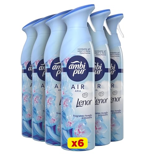 Ambi Pur Air Profumatore Per Ambienti Spray, Fragranza Lenor Risveglio Primaverile, 6 Confezioni Deodorante Spray Da 300Ml, Deodorante Ambiente Con Te