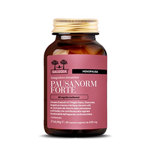 Pausanorm Forte Salugea - Integratore Per La Menopausa Senza Soia - 100% Naturale Con Trifoglio Rosso, Kudzu, Dioscorea, Verbena - Flacone In Vetro -