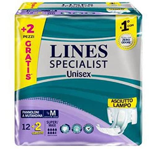 Lines Specialist Pannolone A Mutandina, 12 + 2 Assorbenti Per Incontinenza Uomo E Donna, Taglia M