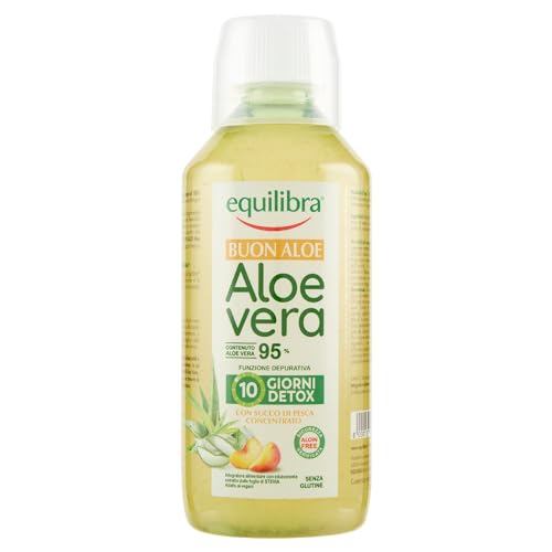 Equilibra Integratori Alimentari, Buon Aloe Vera 95%, Da Bere Puro O Diluito, Aloin Free, Detox, Pura Polpa, Senza Aggiunta Di Acqua, Con Succo Di Pes