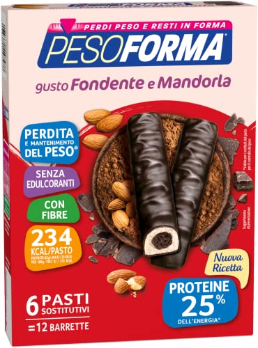 Pesoforma Barrette Cioccolato Fondente E Cuore Di Mandorla, Pasto Sostitutivo Per Il Controllo Del Peso, Barrette Proteiche, Barrette Per Restare In F