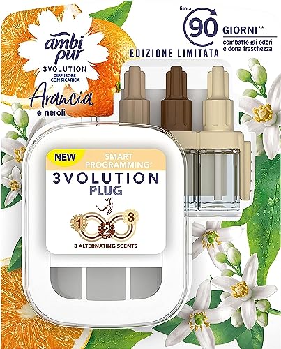 Ambi Pur 3Volution Profumatore Per Ambienti, Diffusore Elettrico E Ricarica, Edizione Limitata, Fragranza Arancia E Neroli, Tecnologia Elimina Odori,