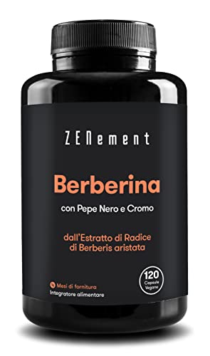 Berberina 500Mg, 120 Capsule Vegane, Con Pepe Nero E Cromo Per Un Migliore Assorbimento. Il Miglior Estratto Di Berberis Aristata. Berberina Integrato