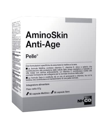 Nhco Aminoskin Anti-Age 56 Capsule Mattina + 56 Casule Sera - Integratore Alimentare Con Vitamina C, Vitamina E, Zinco, Selenio, Estratto Di Vite Ross