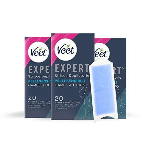 Veet Expert, Strisce Depilatorie Corpo E Braccia Pelli Sensibili 60 Strisce, 3 Confezioni