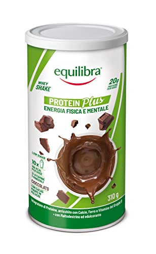 Equilibra Integratori Alimentari, Protein Plus Cioccolato, Whey Shake Energia Fisica E Mentale, 13 Vitamine E 7 Minerali, Low Sugar, High Protein, Mal