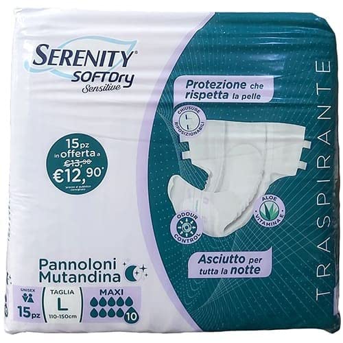 Serenity Soft Dry - Sensitive Pannoloni A Mutandina Taglia L Maxi, 15 Pannoloni