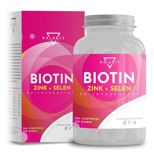 Biotina Capelli - 360 Compresse (Scorta 1 Anno) | Integratore Capelli | Crescita Capelli, Con Biotina, Zinco, Selenio | Vitamine Benessere Di Capelli,
