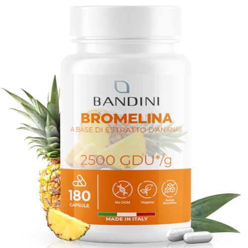 Bandini® Bromelina Forte Drenante Naturale 1000Mg 180 Capsule | Enzima Digestivo Per Cellulite, Microcircolo E Depurazione - Digestione Migliore - Con