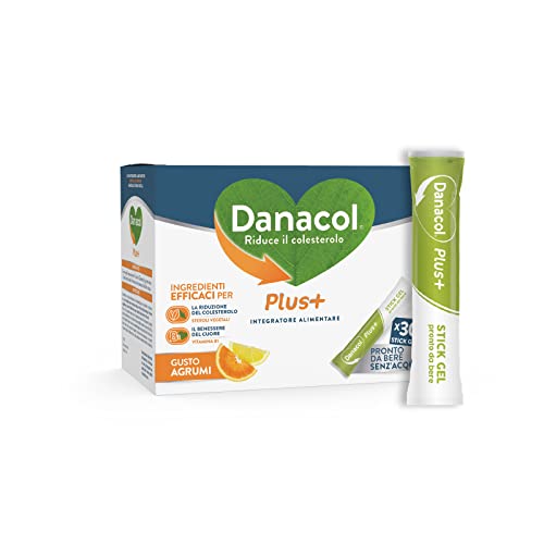 Danacol Plus + Integratore Alimentare, Riduce Il Colesterolo Grazie Agli Steroli Vegetali , Vitamina B1, Pronto Da Bere, Senza Monacolina, 30 Stick Ge
