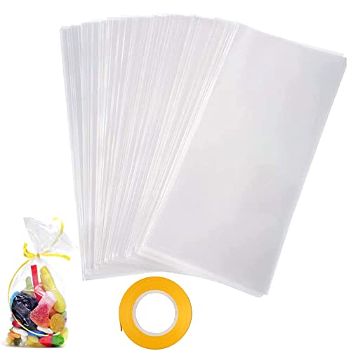100 Bustine Cellophane, 6X19Cm Sacchetti Di Cellophane Trasparenti Con Soffietto Di Base Rettangolare, Per Biscotti, Dolci, Regali, Per Il Fai Da Te F