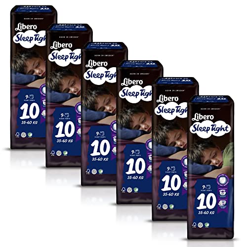 Libero Sleep Tight Pannolini Pants Taglia 10 (Peso 35-60 Kg.) 9 Pezzi - Vendita Cartone Contenente 6 Confezioni Da 9 Pz. = Totale 54 Pannolini Pants