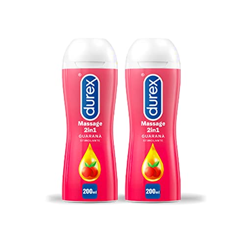 Durex Massage 2 In 1 Con Guaranà 200Ml X2, Gel Lubrificante Intimo A Base Acqua E Gel Per Massaggi, 400Ml (Pack Of 2)