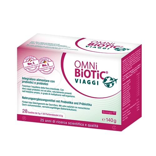 Omni Biotic Viaggi | Polvere | Con 10 Ceppi Probiotici | Vegano | Senza Ogm | 28 Bustine Da 5 G