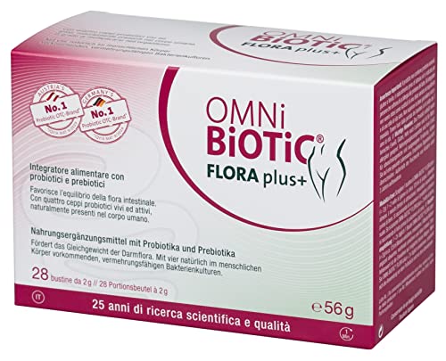 Omni Biotic Flora Plus+ | Integratore Alimentare Con Probiotici E Prebiotici | Polvere | Vegano E Senza Glutine | 28 Bustine Da 2 G