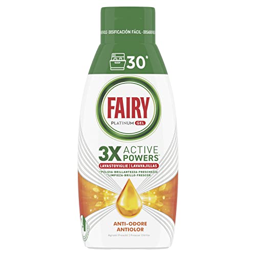 Fairy Detersivo Lavastoviglie Gel Liquido, 30 Lavaggi, Platinum Freschezza Agrumata, Dona Extra Brillantezza Alla Lavastoviglie, Combina Pulizia Brill