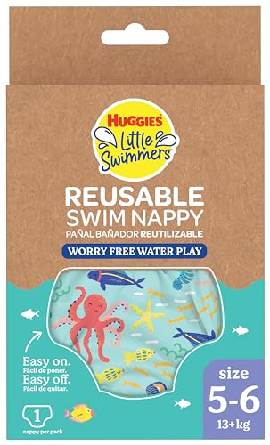 Huggies Little Swimmers, Taglia 5-6 (12-18 Kg), 1 Pannolino Costumino Riutilizzabile Con Fantasia Marina