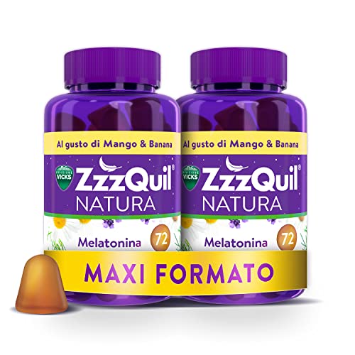 Zzzquil Natura, Melatonina Per Dormire, Integratore Con Melatonina Pura Ed Estratti Di Valeriana, Camomilla E Lavanda, Maxi Formato 2X72 Pastiglie Gom