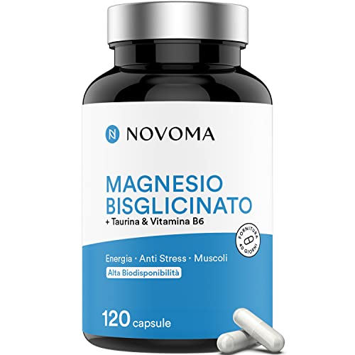 Novoma Magnesio Completo, Magnesio Bisglicinato Con Taurina E Vitamina B6, Dosaggio Potente & Alta Biodisponibilità, Contro Lo Stress E La Stanchezza,