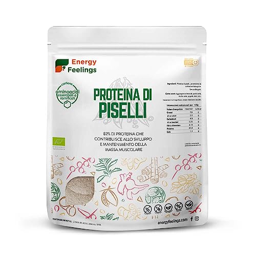 F Energy Feelings Proteine Di Piselli In Polvere Bio 1 Kg / 82% Proteine Vegetali/Proteine Vegane Massa Muscolare E Dimagrire/Senza Zuccheri Aggiunti,