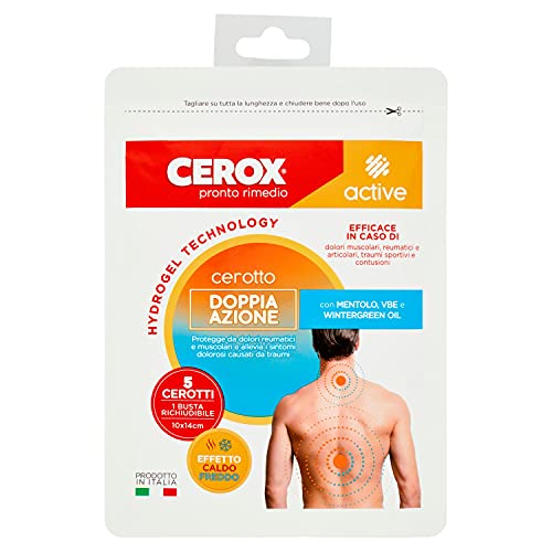 Cerox Active, Cerotto Doppia Azione, Protegge Da Dolori Reumatici E Muscolari, Con Mentolo, 1 Busta Richiudibile Da 5 Cerotti
