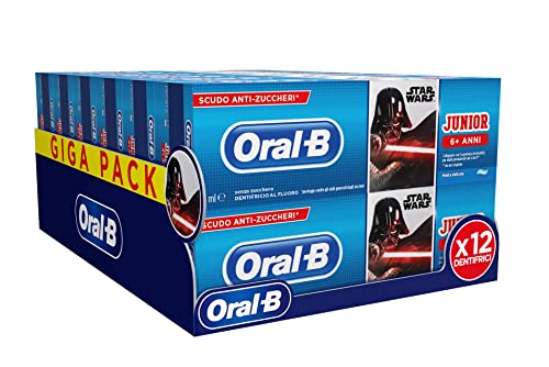 Oral B Dentifricio Junior Star Wars, Con Scudo Antizuccheri, Gusto Menta, Per Bambini Dai 6 Anni In Su, 12 Confezioni X 75Ml