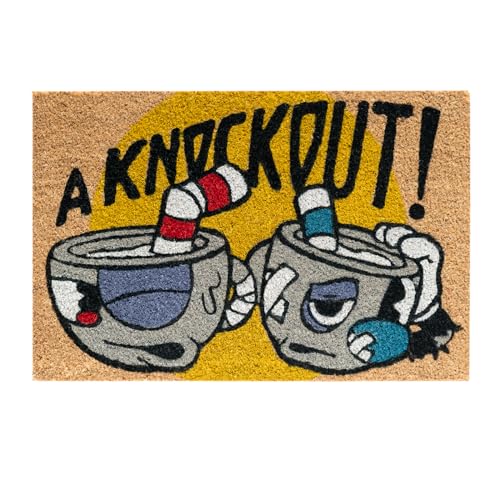 Grupo Erik: Zerbino Cuphead - Zerbino Ingresso Gaming, Fabbricato Con Base In Pvc Antiscivolo, 40 X 60 Cm, Zerbino Gamer, Zerbino Videogiochi, Zerbino