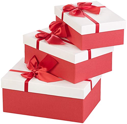 Your Design Pacco Regalo: Set Di 3 Scatole Regalo Nobili Con Fiocco Rosso, 3 Diverse Dimensioni (Scatole)