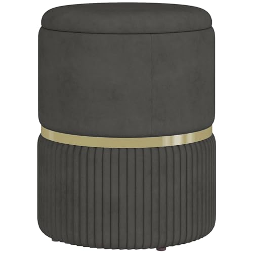 Homcom Pouf Contenitore Per Soggiorno, Ingresso E Camera Da Letto, Pouf Portaoggetti In Tessuto Effetto Vellutato 120 Kg Max, 36X36X44 Cm, Grigio