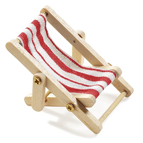Deko-Liegestuhl, Holz, Rot-Weißer Stoffsitz, 5 X 3,5 Cm By Hobbyfun