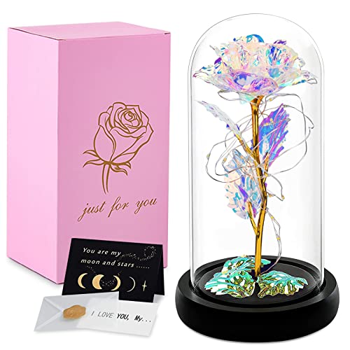 Joyboy Rosa Eterna,La Bella E La Bestia Rose,La Bella E La Bestia Rosa Eterna,Elegante Cupola Di Vetro Con Luci Led, Regalo Per Mamma Moglie Anniversa