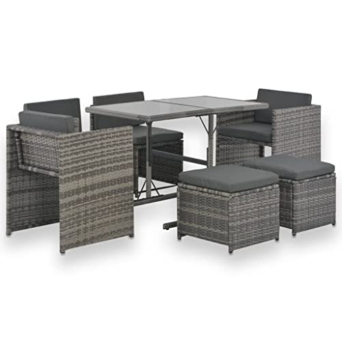 Vidaxl Set Da Pranzo Per Esterni 7 Pz Polyrattan Cuscini Grigio Tavolo Sedie